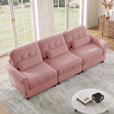 "GDFStudio - Chenille 98"" 3-Seater Modular Couch with Ruffled Skirt, Rolled Arms & Lumbar Pillows"