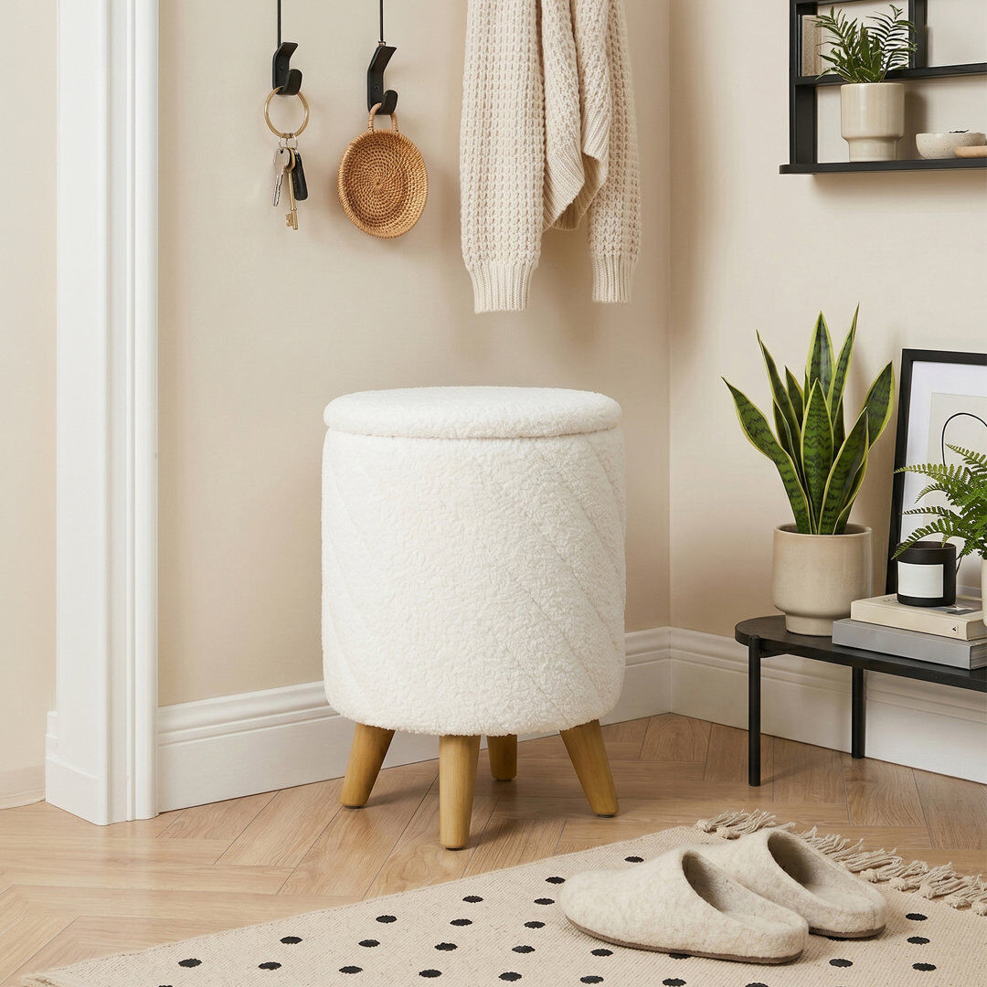 Brayden Studio 43cm Wide Cylinder Striped Standard Ottoman White 46cm H X 43cm W X 43cm D