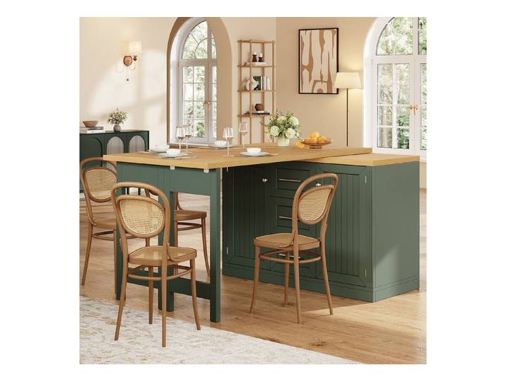 Celya Kücheninsel mit ausziehbarer Esstischplatte,wandelbare Theke, (Snackregal, Magnetverschluss und große Schubladen, modernes Design)