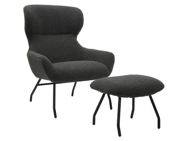 Sessel und Hocker Set Teddyfell Anthrazit - Material: Polyester - 71
