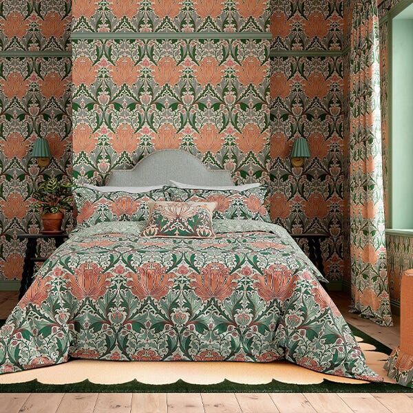 Morris & Co Helena Duvet Cover Super King Size Peach Teal