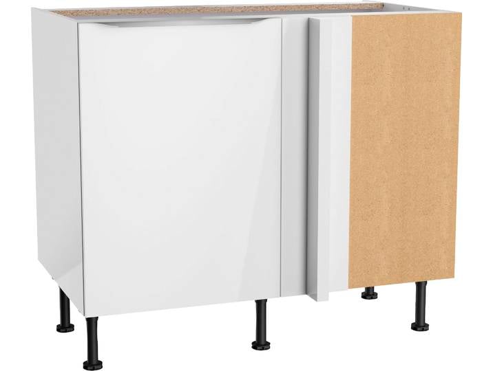 Eckunterschrank, Spanplatte, Weiß Hochglanz, 100×87×58,4 cm, Mit Einlegeboden, Modern