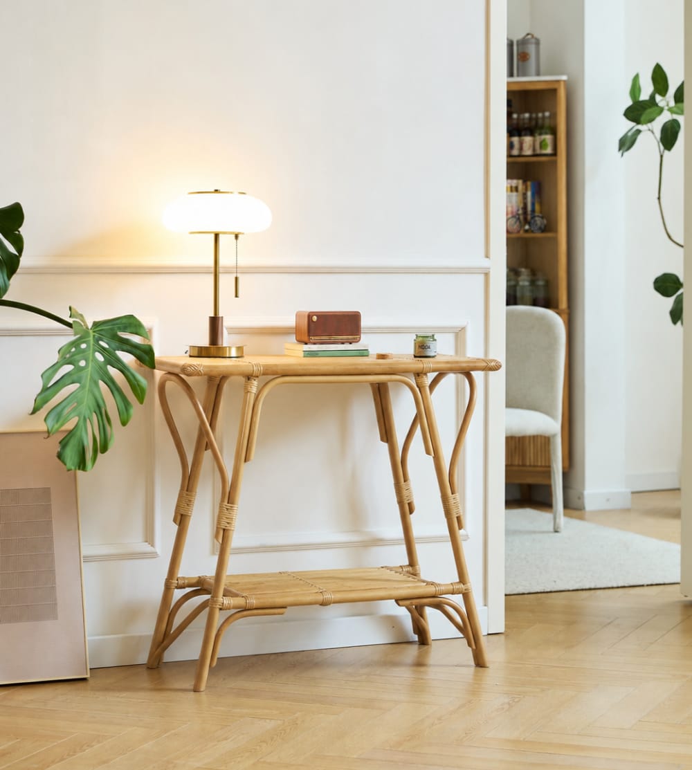 Nordlys Console en rotin naturel Marron 38x80x77cm