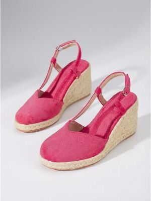 LightInthebox Women's Pink Wedge Sandals with Slingback Strap - Stylish Espadrilles for Garden Wedding Guests