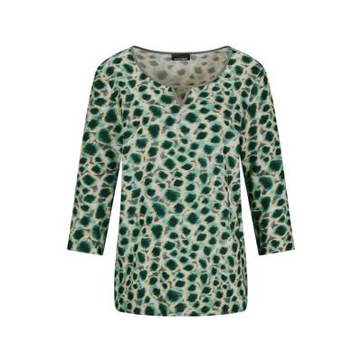 Schlupfbluse GOLDNER "Elegante Viskosebluse mit Leo-Muster", Damen, Gr. 42, grün (graugrün, gemustert), Obermaterial: 100% Viskose CV., Modisch, Blusen Schlupfbluse, Rundhalsausschnitt