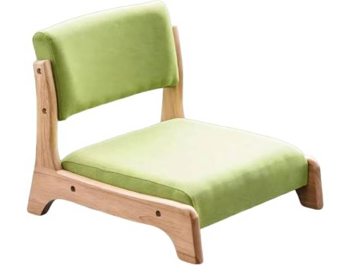 IMOYBBR Japanischer Bodenstuhl, Zaisu Tatami-Sitz, Niedriger Massivholzstuhl Mit Rückenlehne Und Grüner Matte, 48 X 45 X 36 cm, Zum Lesen, Für Wohnzimmer, Schlafzimmer, Kotatsu Natural Wood Color