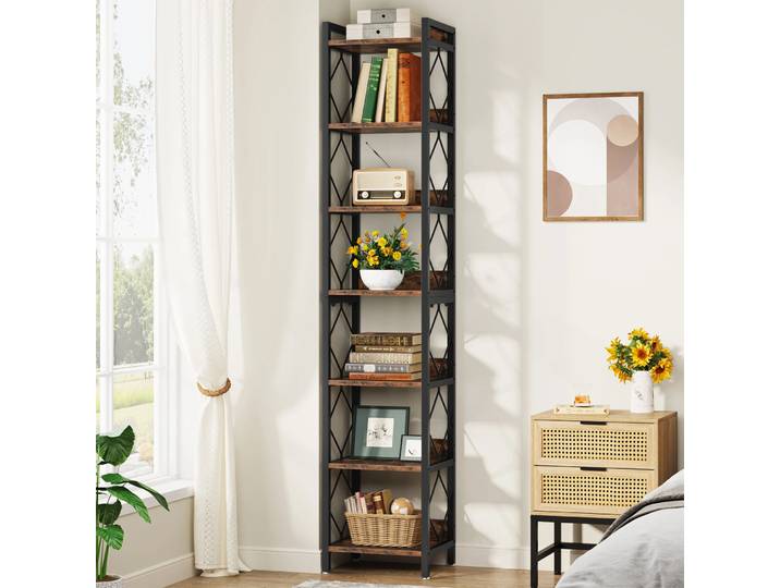 Tribesigns-Bibliothèque étroite extra haute, bibliothèque maigre à 7 niveaux pour petits espaces, présentoirs autoportants, 78.7 po