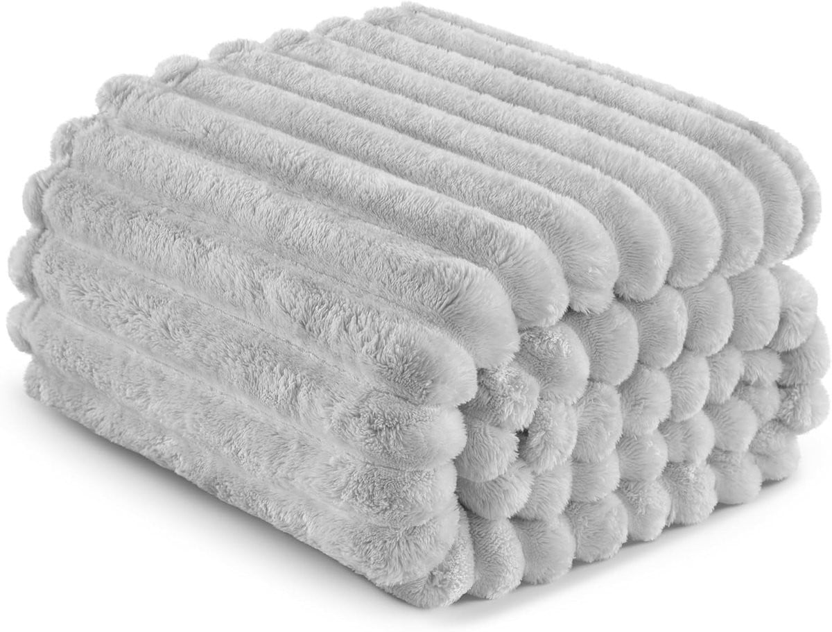 Zachte fleece deken plaid warmtedeken lichtgrijs