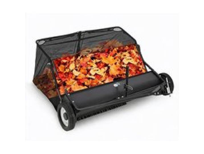 KOIOPLIE Balayeuse de jardin tractable à attelage universel ramasse-feuilles 107 cm avec grand sac 600 L hauteur réglable Noir