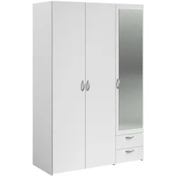 KLEIDERSCHRANK mit Spiegel weiß 120 cm 3-türig Drehtürenschrank