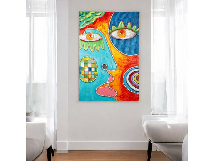 Tableau déco Visage Lin Multicolore 80 x 120 x 4cm
