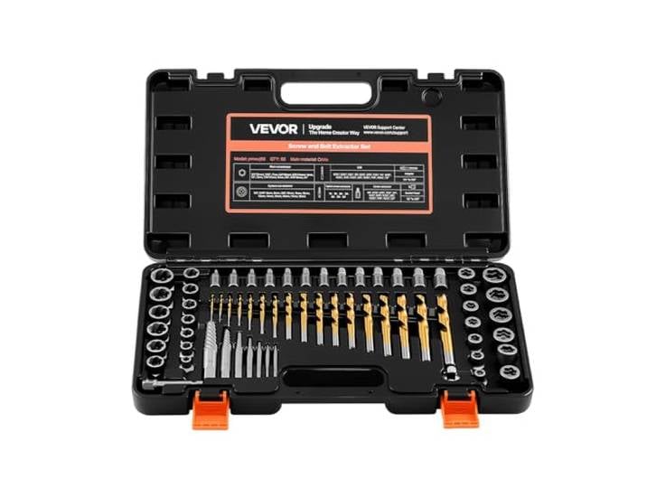 VEVOR Kit Extracteurs de Vis Cassée 65PCs\, Outils d'Extraction d'Écrous Endommagés et Arrondis\, pour Réparation Domicile Atelier\, en Acier Cr-Mo Robuste\, avec Adaptateurs et Coffret de Rangement