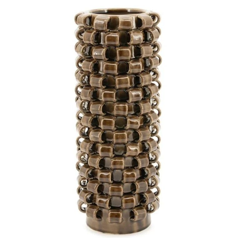 By Boo Loopa 1 Vaas - Bruin - Keramiek - Hoogte: 39,5 cm, Breedte: 15,7 cm, Diepte: 15,7 cm