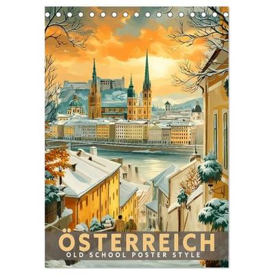Österreich - Old School Poster Style (Tischkalender 2027 DIN A5 hoch), CALVENDO Monatskalender