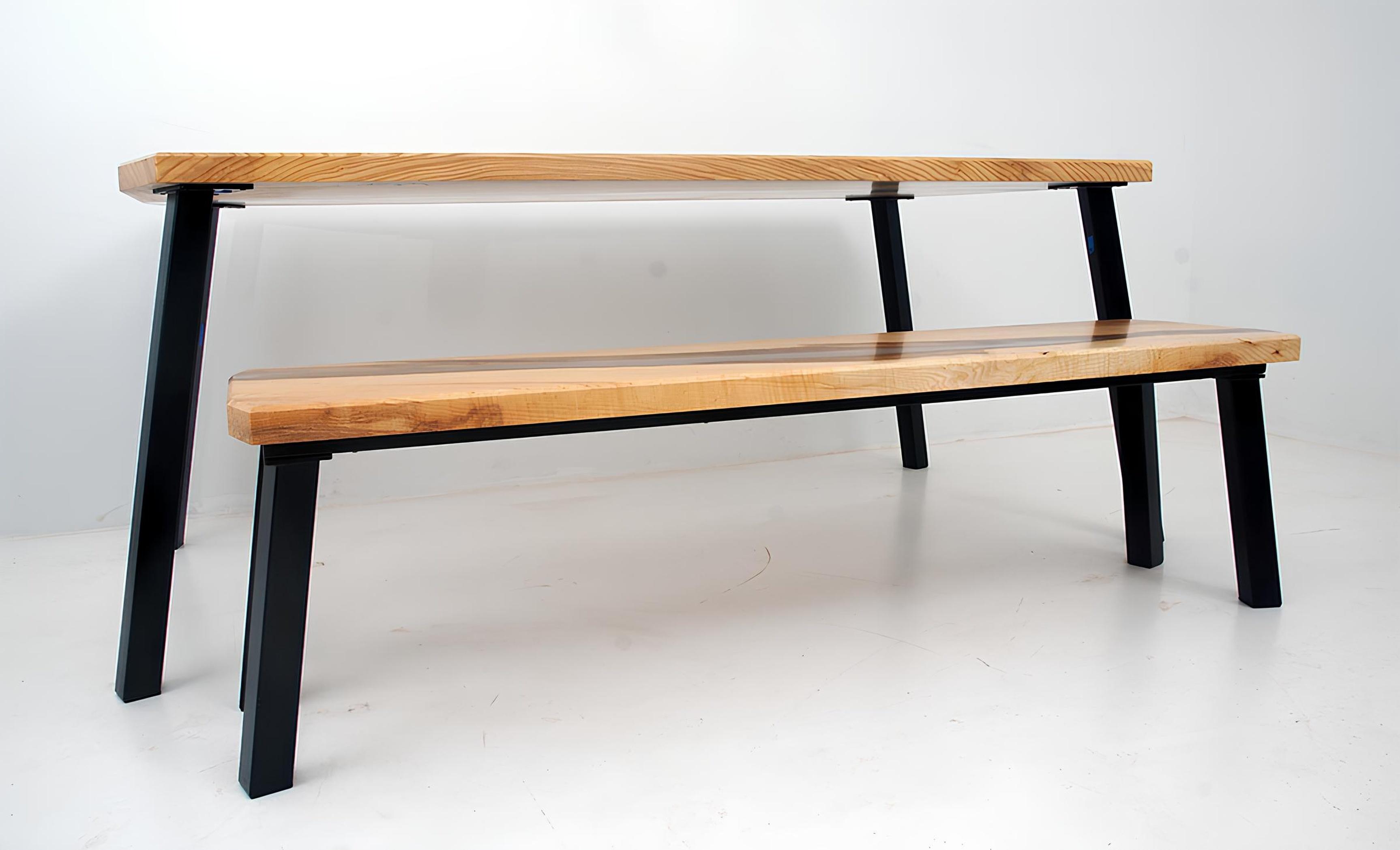 Epoxidharz Tisch Bank 2tlg. Set Echtes Holz Wasserfall Fluss Tische Gruppe Neu