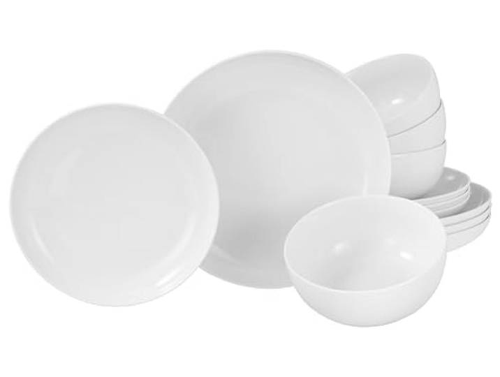 CreaTable\, 22556\, Serie Allround Weiss\, 12-teiliges Geschirrset für 4 Personen\, Teller Set aus Porzellan\, spülmaschinen- und mikrowellengeeignet\, Made in Europe