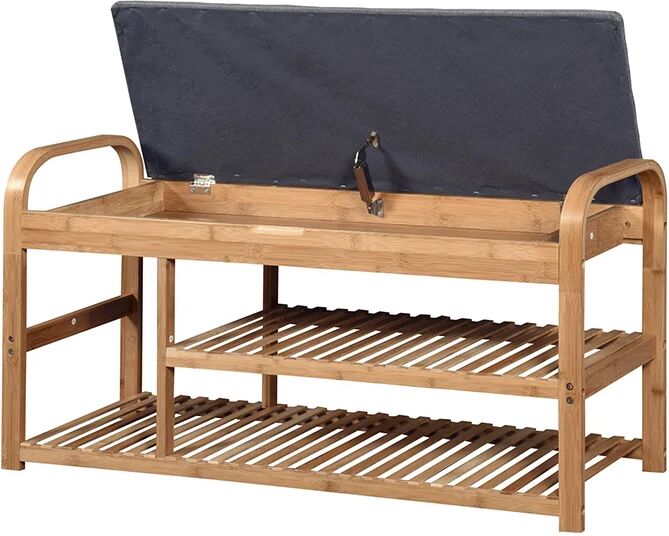 garneroarredamenti Panca portascarpe in tessuto 100x50cm grigio bambù Elon