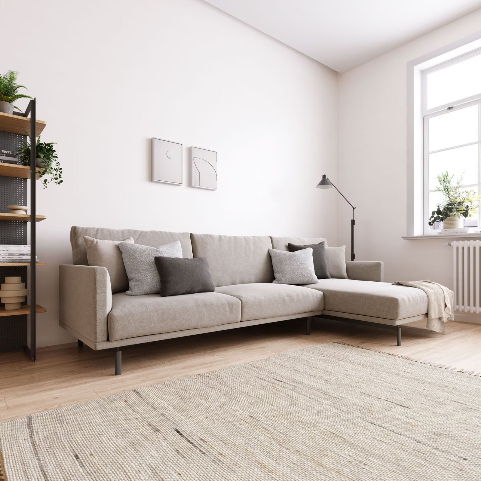 Kave Home Galene Loungebank met 4 zitplaatsen, Rechts, Beige, Breedte: 314 cm