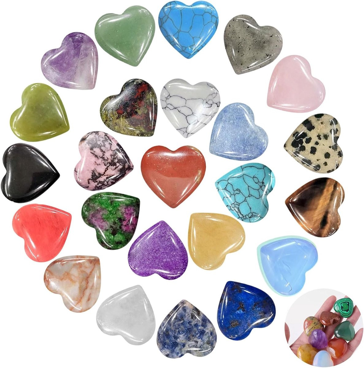 Set van 24 hartvormige natuurlijke edelstenen voor stressverlichting - Homevero