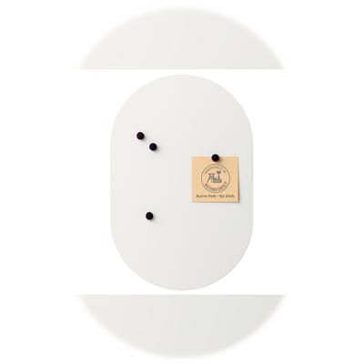 BeHe Metall Magnettafel | 40x60 cm | Oval | Weiß RAL 9010 | 2 mm Stahl pulverbeschichtet | inkl. 4 Design-Magnete | Made in Germany
