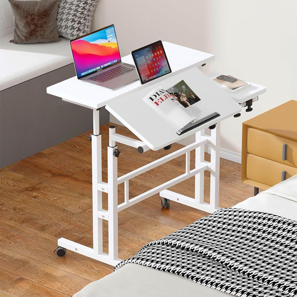 Metro Adjustable Height Iron Computer Desk White 67cm H X 80cm W X 30cm D