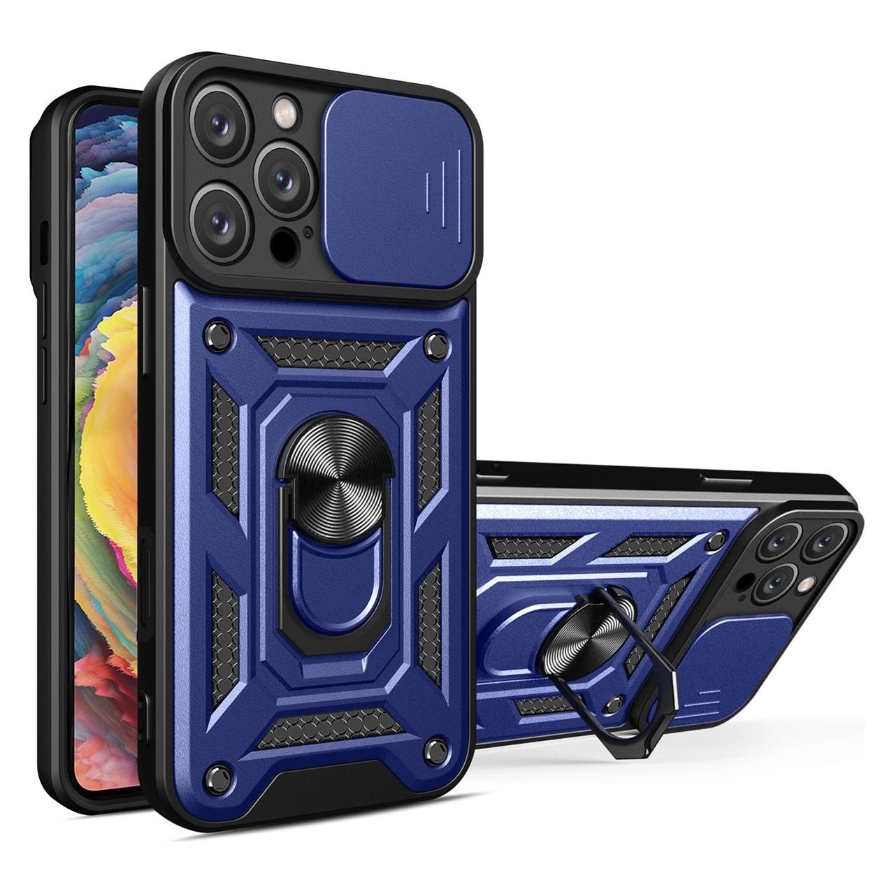 Hurtel Hybrid Armor Camshield iPhone 16 Pro Armored Case with Camera Cover and Stand - Blue (Apple iPhone 16 Pro) (53030941)