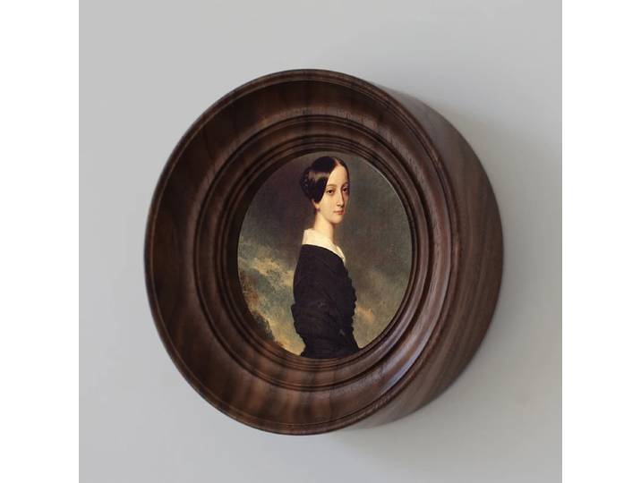 Petit miroir rétro Vintage en noyer sculpté à la main, décoration murale ronde, cadre Photo, cadre Photo, ornement de maison
