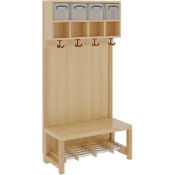 Komplettgarderobe mit doppelter Ablagereihe inklusive Boxen