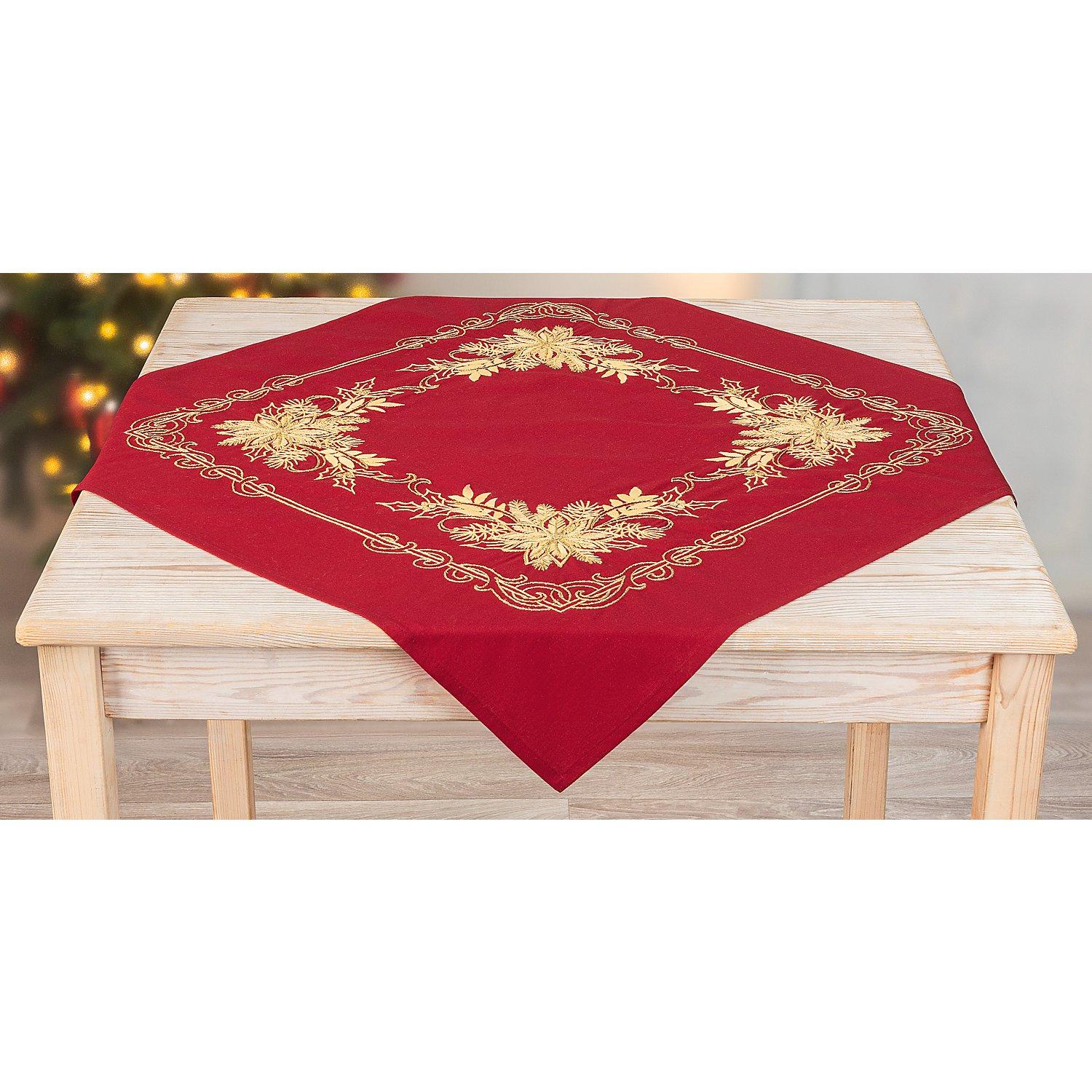 Stickmitteldecke "Weihnachtsstern rot/gold"