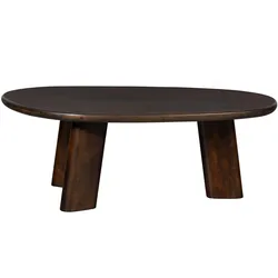Couchtisch Roundly aus Mangoholz, Retro Chic Design, Braun Walnuss, organische Form, lackiert