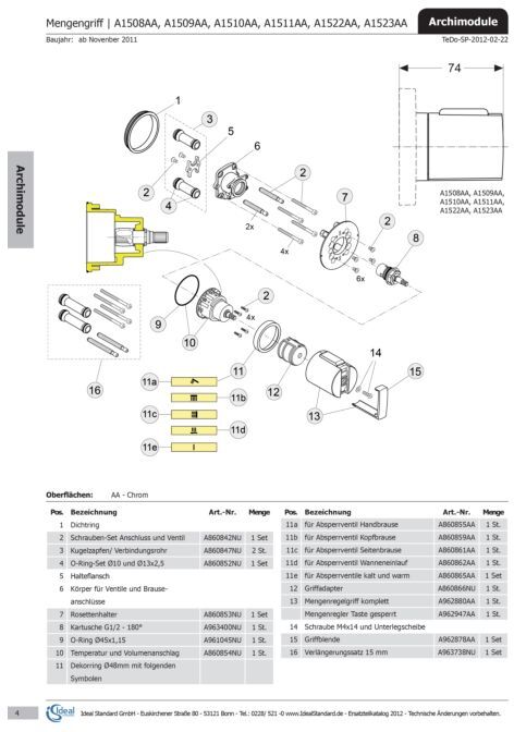 Ideal Standard UP-Ventil CERATHERM 200, A962947AA Chrom