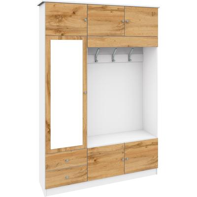 Garderobenschrank BORCHARDT MÖBEL "Kompakta", weiß (weiß matt, eichefarben wotan), B:140cm H:202cm T:36cm, Holzwerkstoff, Schränke, Garderobenschrank, Höhe 202 cm