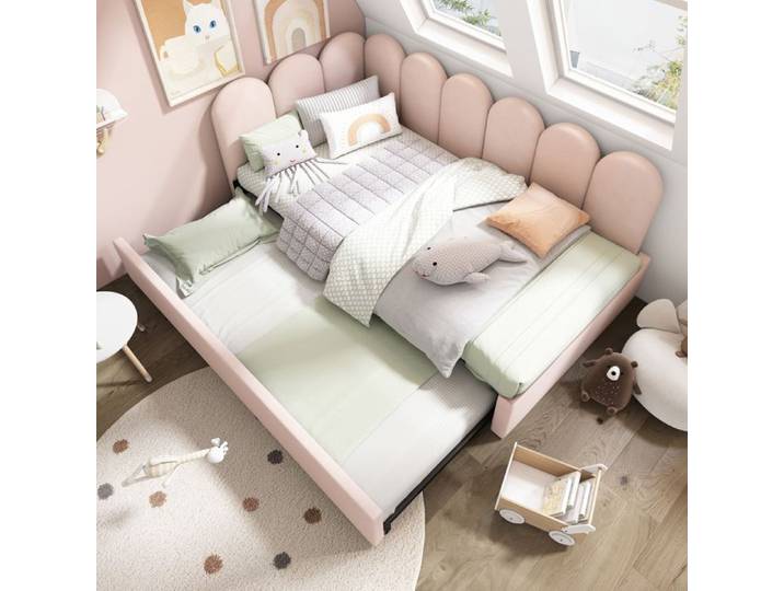 Lit Gigogne - MERAX - 90x200 cm - Velours Rose - Lit Tiroir 90x190 cm - Sommier Inclus