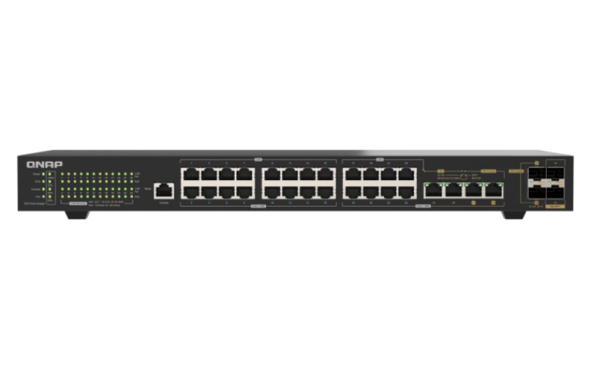 QNAP QSW-M2130P-2C2S26T Multi-Gigabit PoE+ Switch – 24-Port 2,5GbE mit 10G SFP+ für Unternehmen