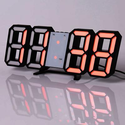 Daily Discovery Digital Wall Clock, LED Wall Clock, Digital Alarm Clock, Bedroom Decor Clock, Remote Control Clock black With Orange