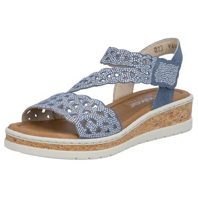 Keilsandalette RIEKER, Damen, Gr. 39, blau, Lederimitat, Schuhe, Keilsandalette, Sommerschuh, Urlaubsschuh mit Glitzersteine