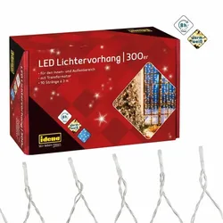 Idena Lichtervorhang 300 LED warmweiß 8h Timer 8 m, mit Netzteil