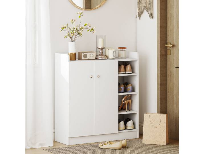 HOMCOM Armoire Chaussures 4 Compartiments Blanc 83cm