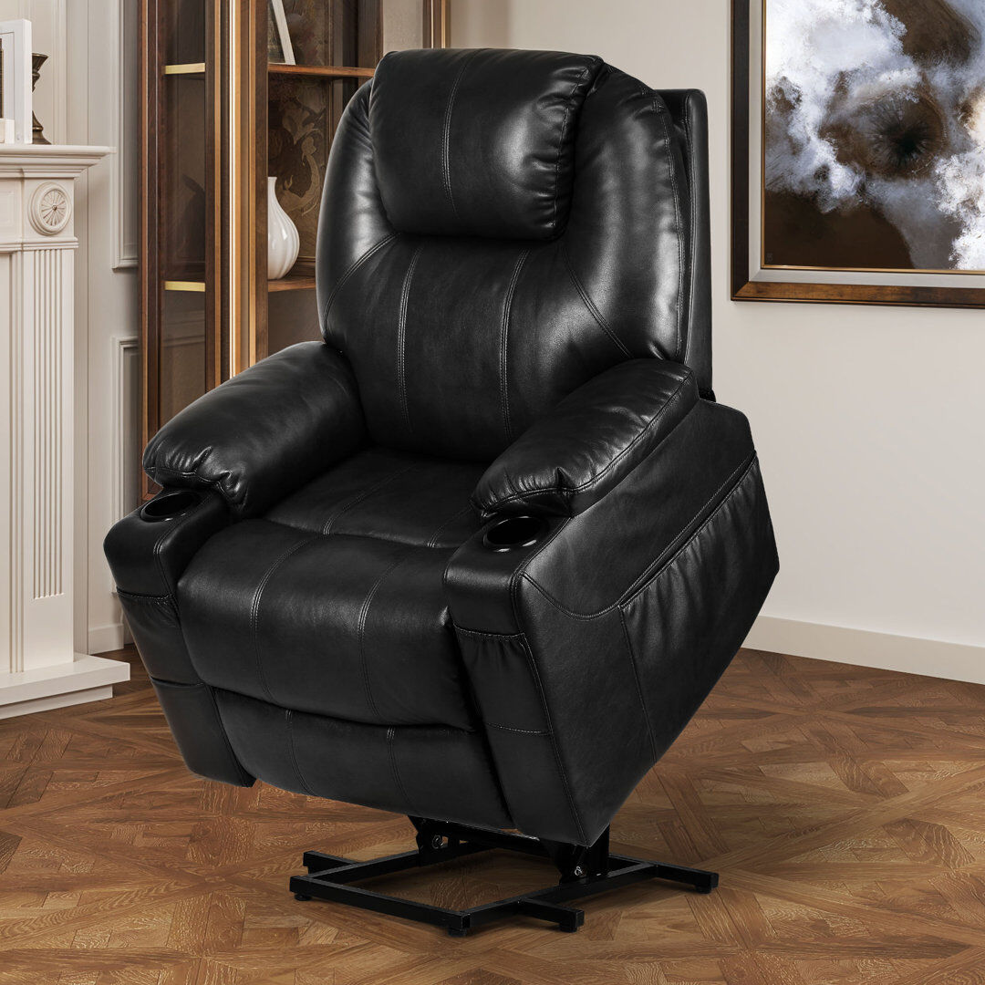 Blue Elephant 83.8 cm Wide Lift Assist Recliner with Massager and Heated Cushion Black 108cm H X 83.8cm W X 71.6cm D