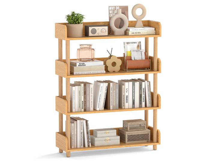 Costway – Bibliothèque En Bois De Pin 4 Niveaux – Étagères Ouvertes 80x24x102 Cm – Garde-corps Surélevés 10 Cm – Charge 80 Kg