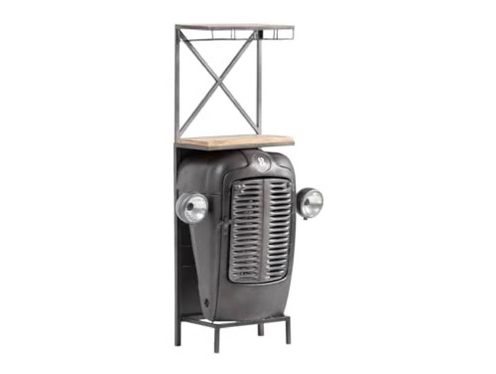 Woodkings Barregal im Traktor-Design 90x154x38 cm - Robustes Metall & Mangoholz I Ablage mit Integriertem Glashänger - Vielseitiges Regal für Küche und Bar