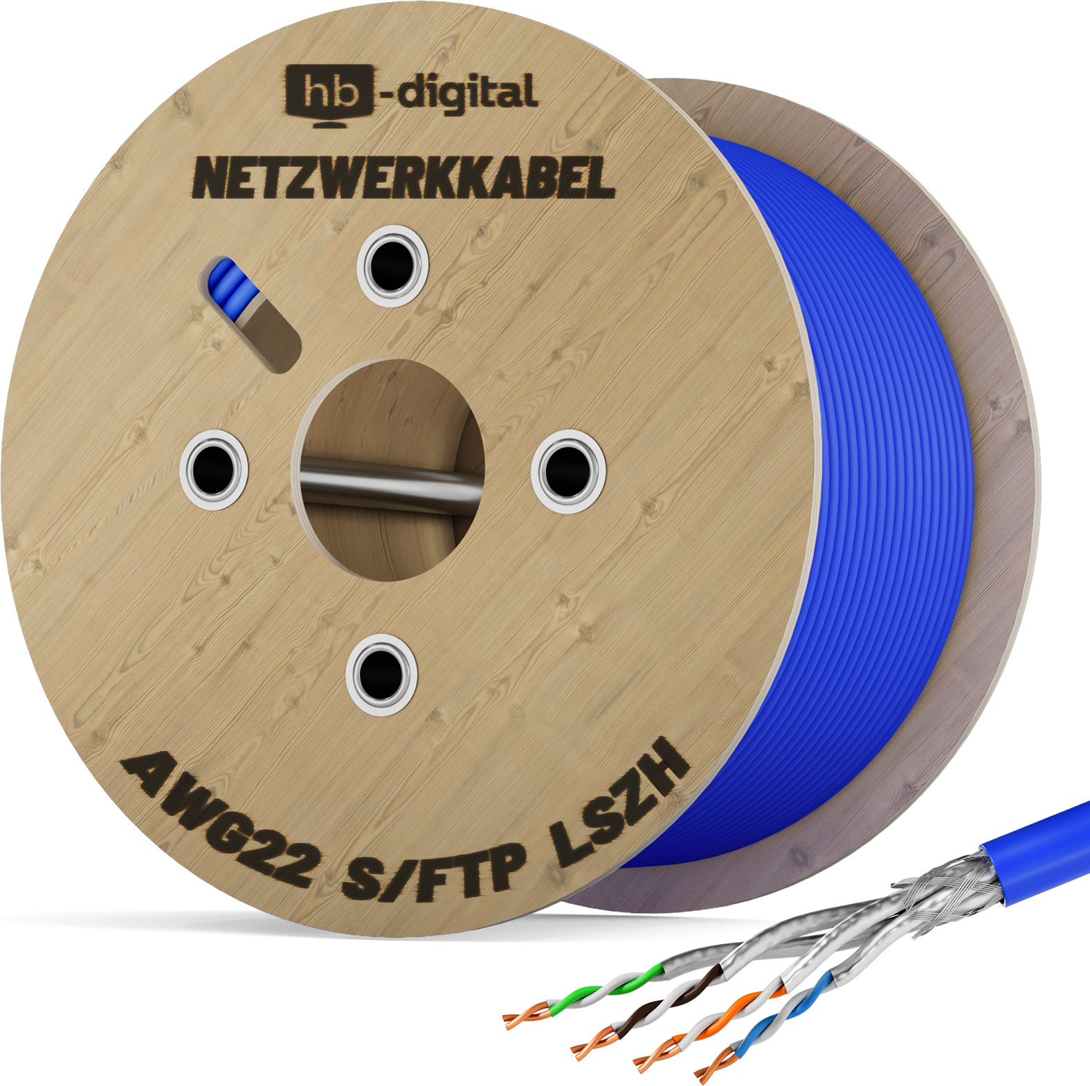hb-digital Verlegekabel 250m Installationskabel CAT 8 max. 2000 MHz S/FTP AWG22 LSZH blau