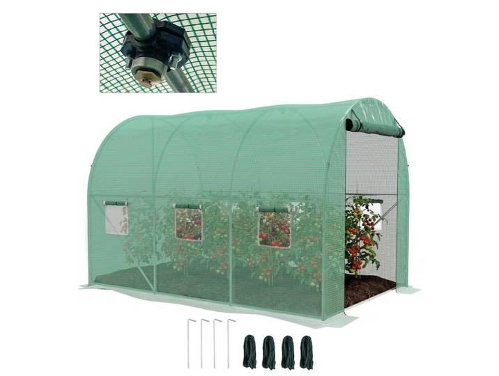 ComfortXL Gewächshaus De-12002 mit integriertem Bewässerungssystem Grün, Kunststoff, 200x197x298 cm, Gartenzubehör, Gartenhäuser & Gewächshäuser