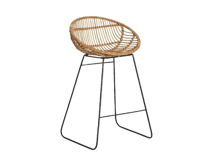 Tabouret de bar rond en rotin et métal Calvi