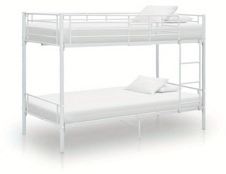 Etagenbett 90x200 cm - Platzsparendes, weißes Metallgestell mit Sicherheitsgitter und Leiter, ideal für kleine Räume