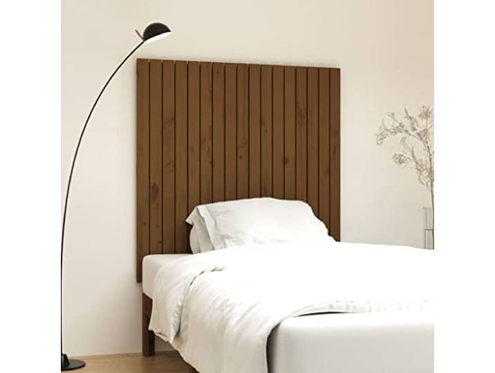 Holzbett Kopfteil aus massivem Kiefernholz in Honig braun, 108x3x110 cm, Wandmontage für perfekte Rückenstütze beim Lesen oder Betrachten