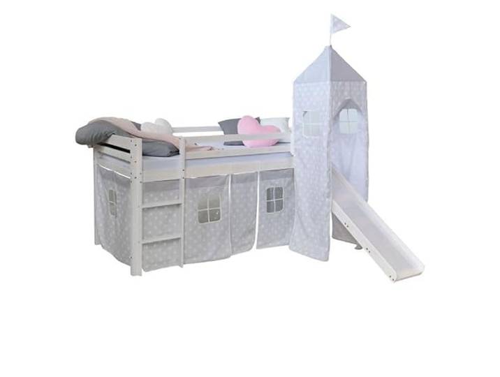 Homestyle4u Hochbett 90x200 Weiß - Kinderbett mit Rutsche & Turm