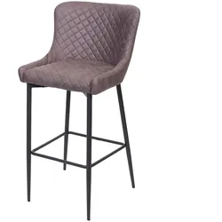Proregal Barhocker mit Lehne | Sitzhöhe 75cm | Vintage Metall Fußablage | Stoff/Textil Dunkelgrau | Barstuhl Tresenhocker
