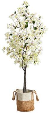 Nearly Natural 6' Artificial Bougainvillea Tree with Handmade Jute & Cotton Basket