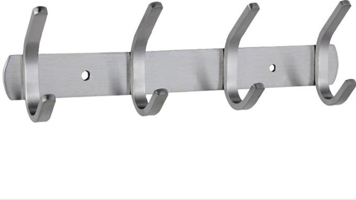 Garderobehaken met 4 haken van roestvrij staal, wandgarderobe voor de slaapkamer, badkamer of keuken
